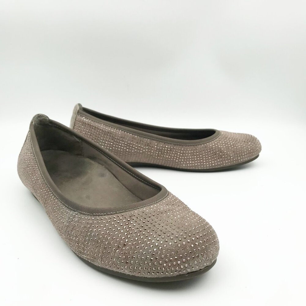 VIONIC Spark Willow Tan Rhinestone Rounded Toe Orthotic Ballet Flats Womens 6